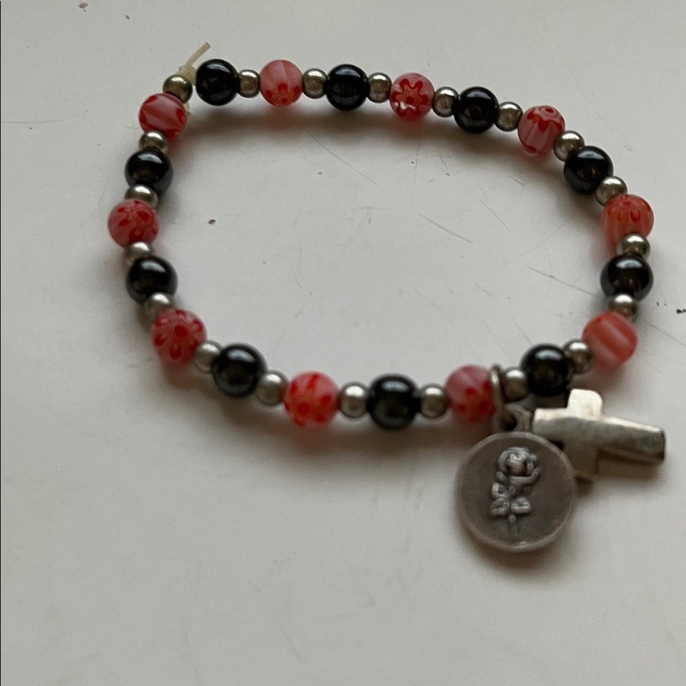 Religious Beaded Bracelet with Cross & St Theresa Charm - Picture 4 of 4